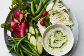 spring pesto dip with veggies