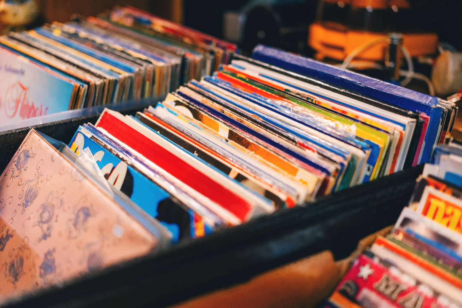 Vinyl records at vintage store