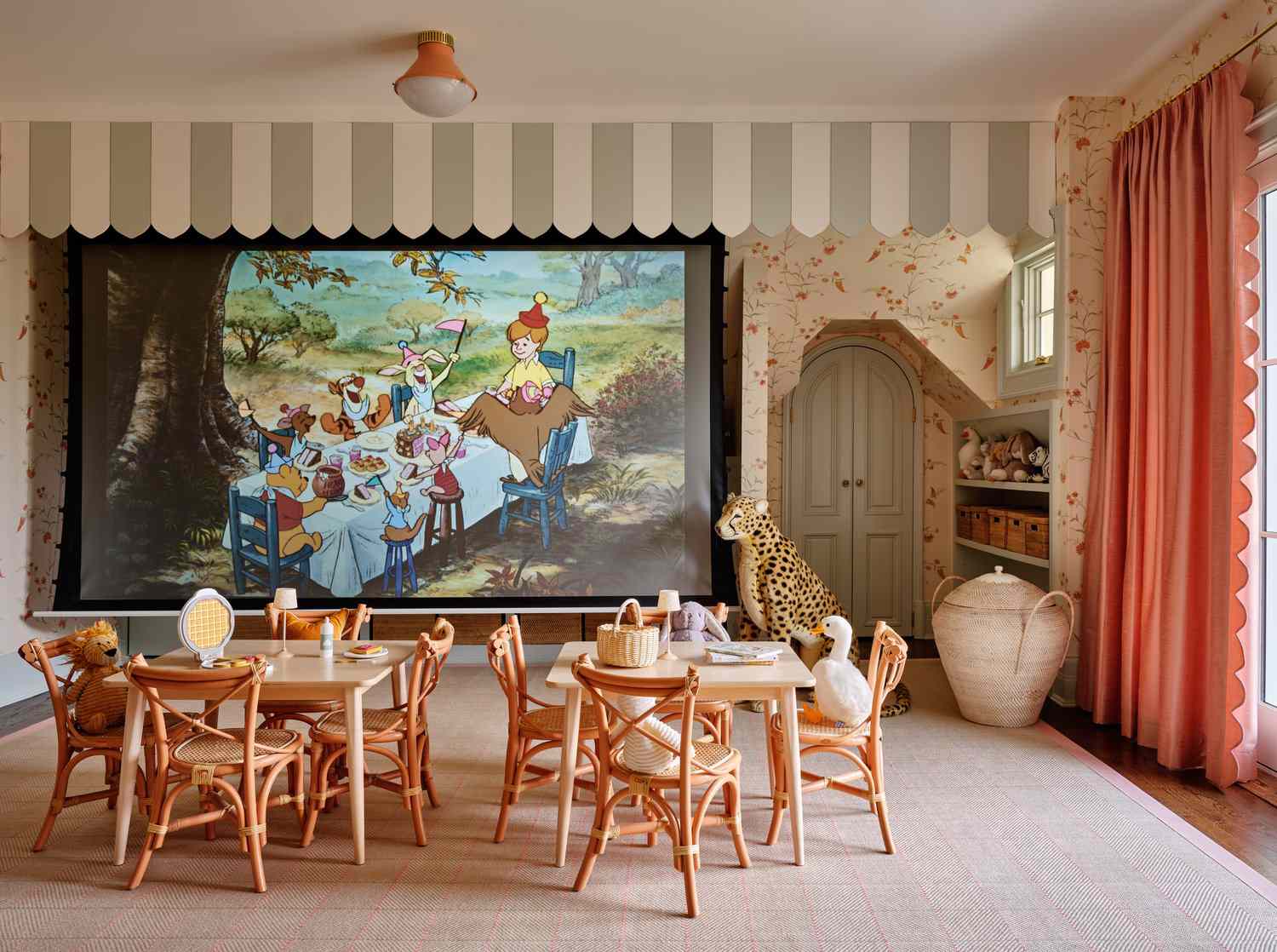 peach kid's play room with projector