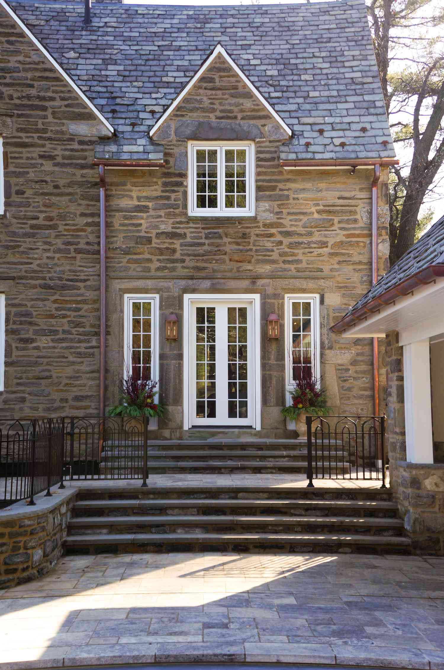 silver travertine paver patio