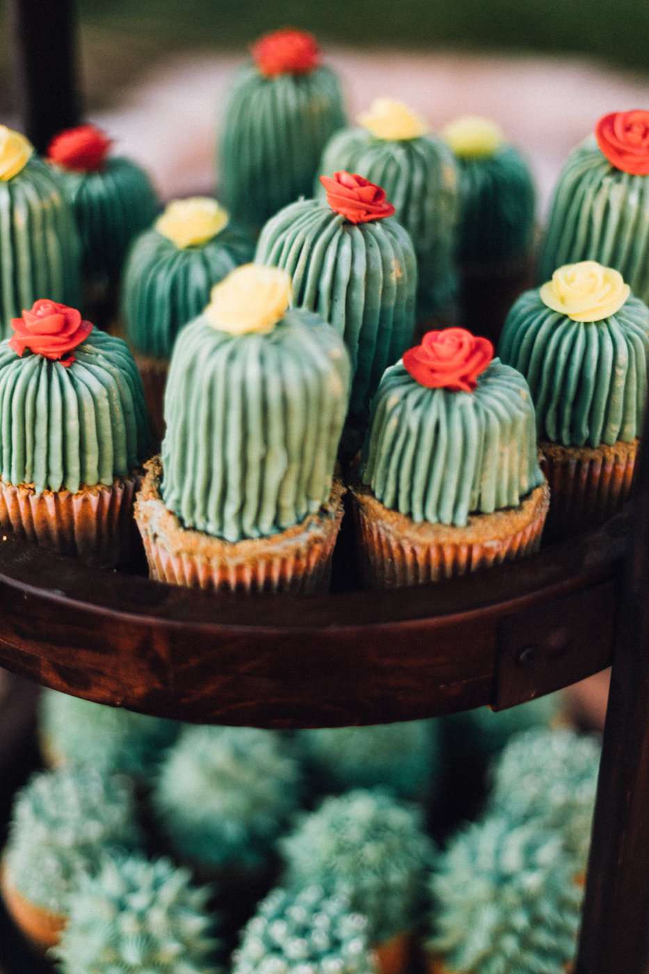 cupcakes with green cactus frosting