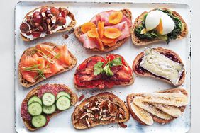 breakfast toasts with various toppings