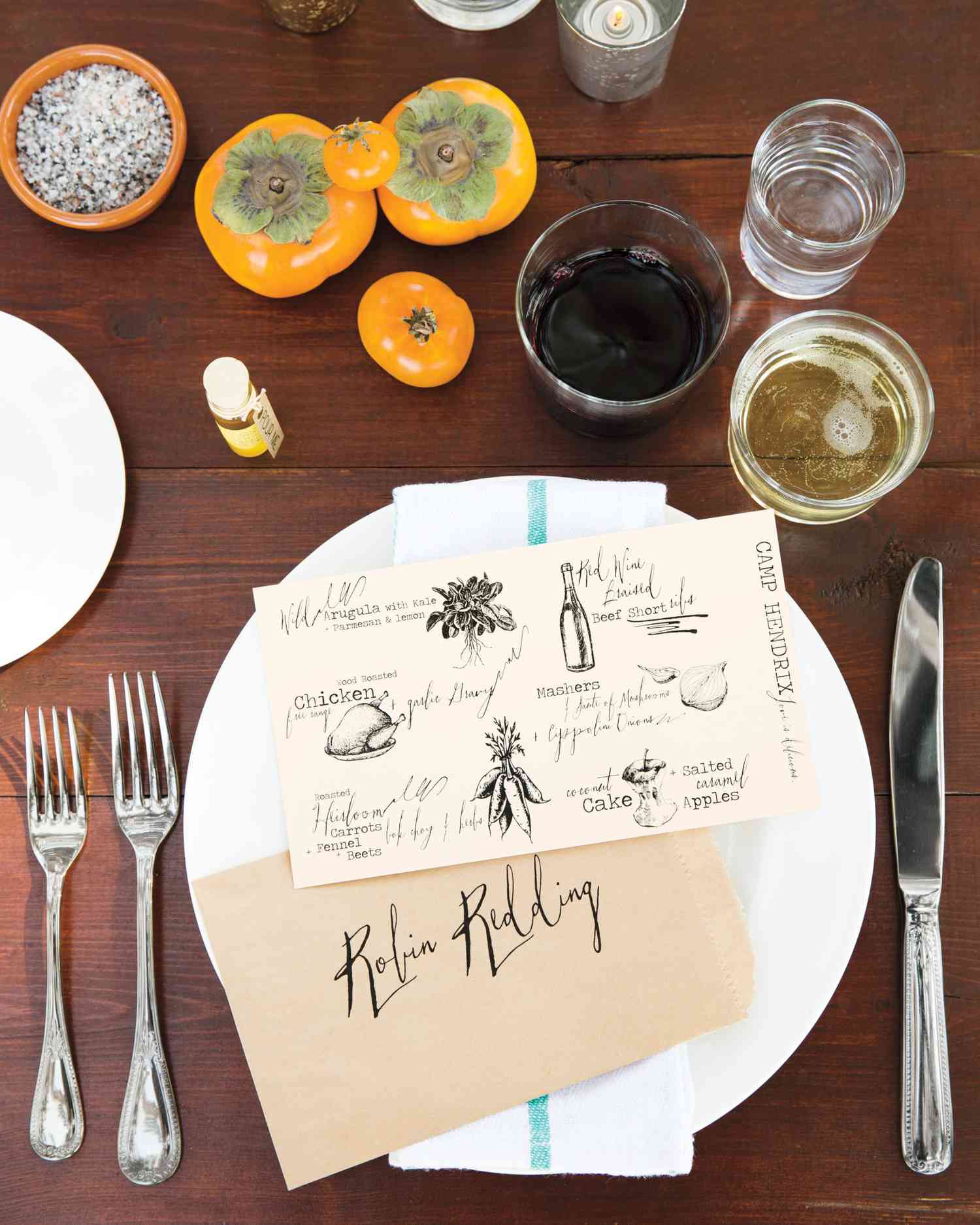 Blue, Orange, and Marble Table Setting