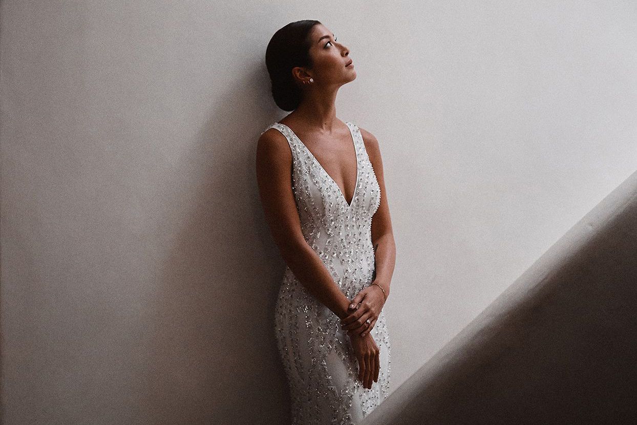 pomme daniel wedding bride in stairwell