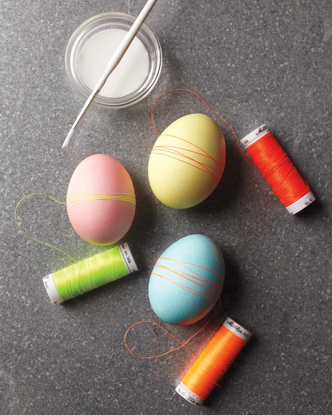 thread-wrapped Easter eggs