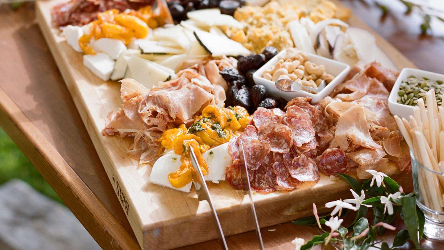 Charcuterie board with cheese and meat. 