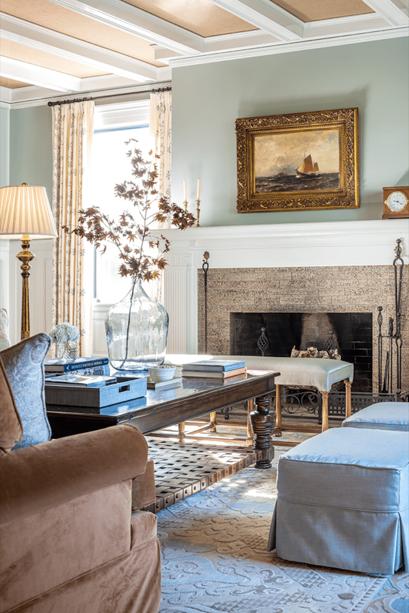 pastel walls with blue seating