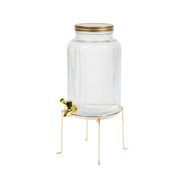 Glass beverage dispenser with a stand and spout