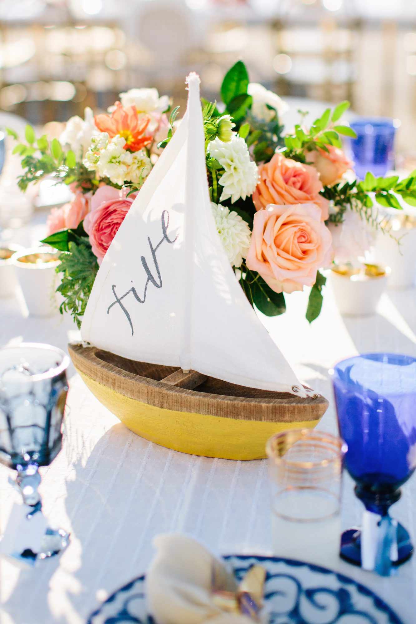 julie anthony real wedding table number sailboat