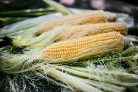 Fresh corn ears On Wooden Table