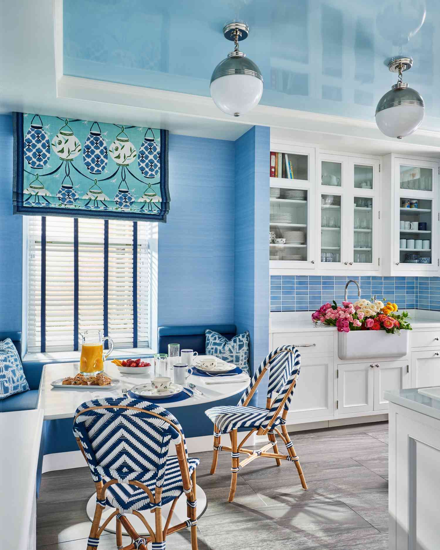 high gloss blue painted ceiling 