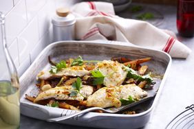 baked fish in dish on kitchen counter