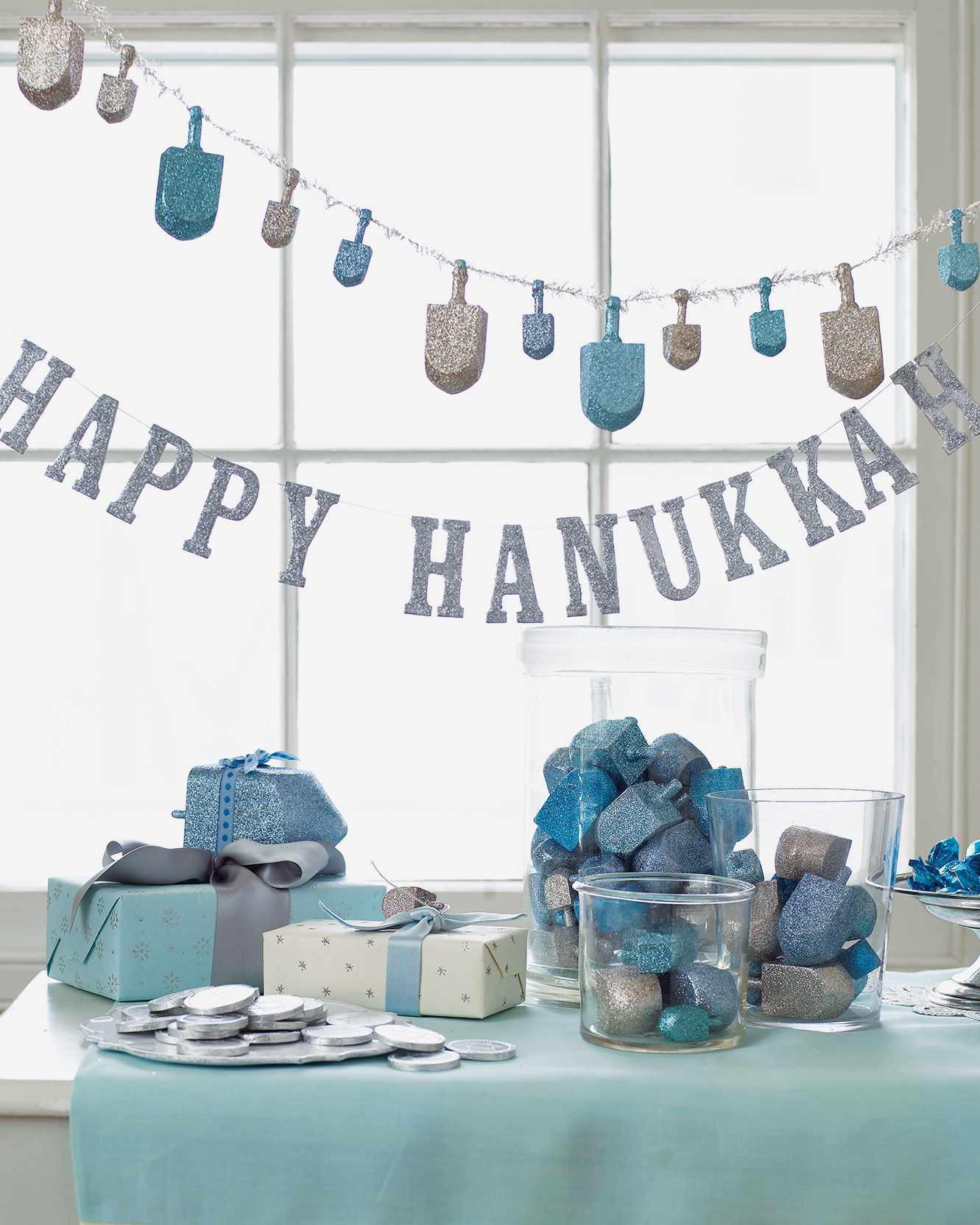 glittered Hanukkah decorations