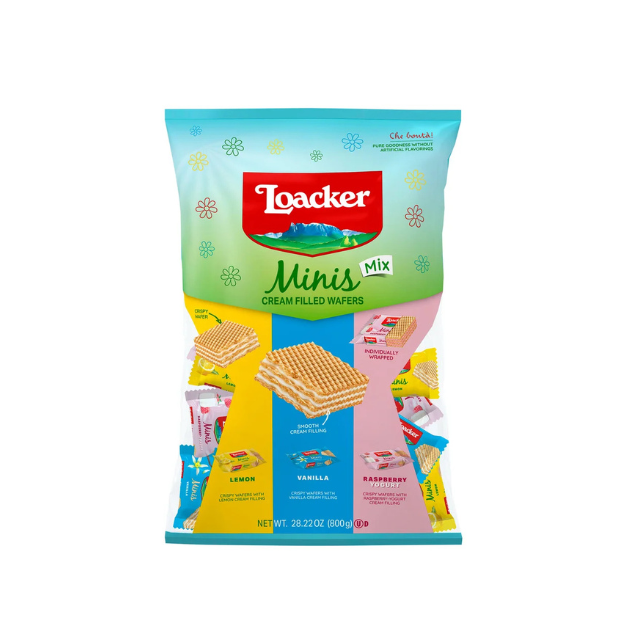 Package of Loacker Minis creamfilled wafer cookies in assorted flavors