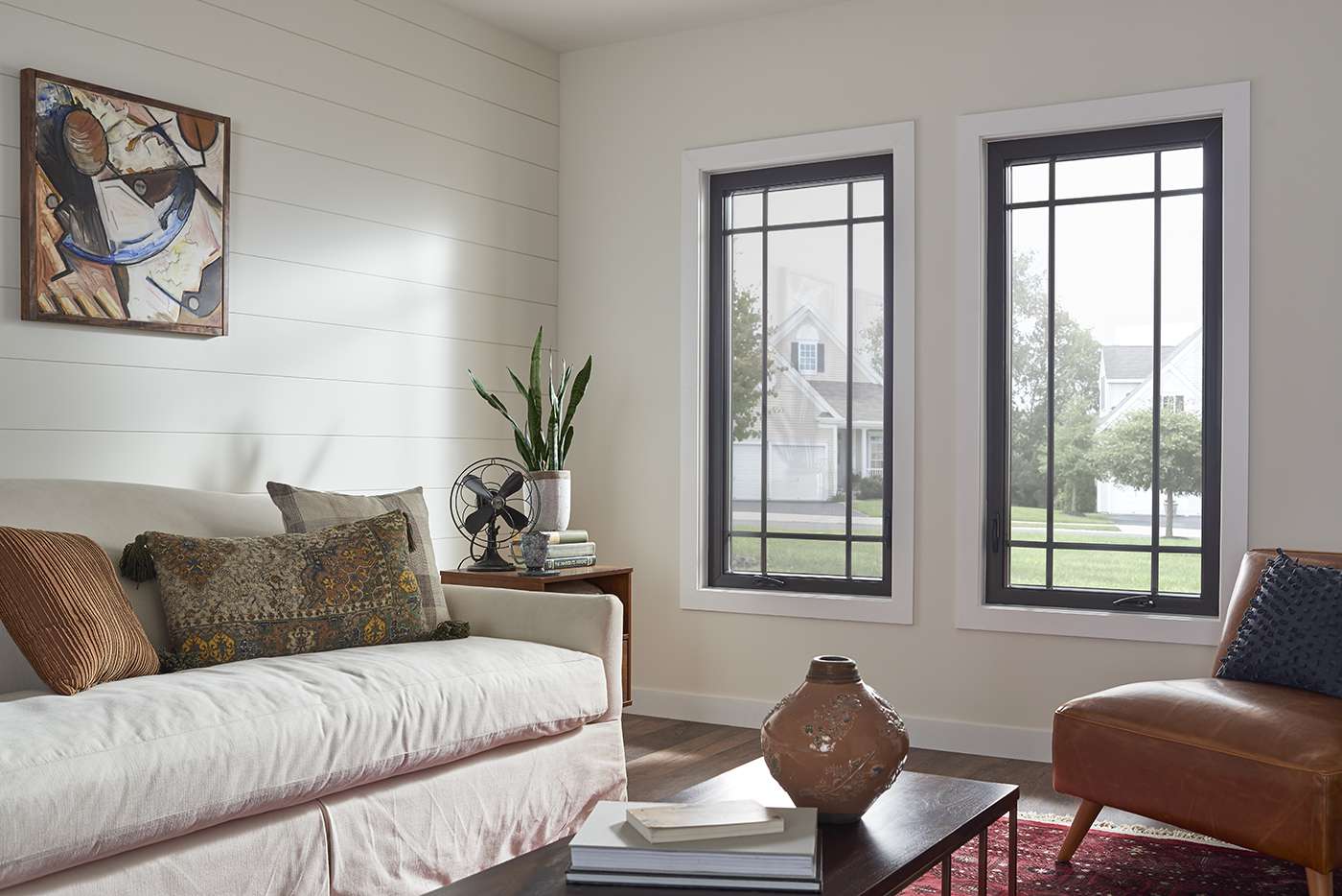 Casement windows in a living room.