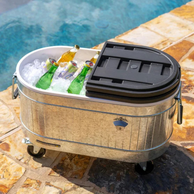 Costco outdoor rolling drink cooler. 