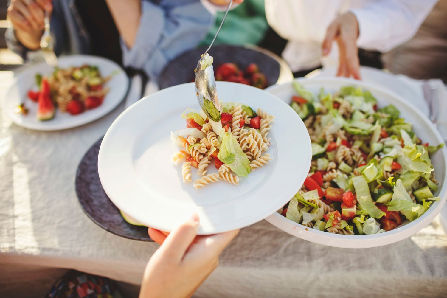 Pasta salad at summer party