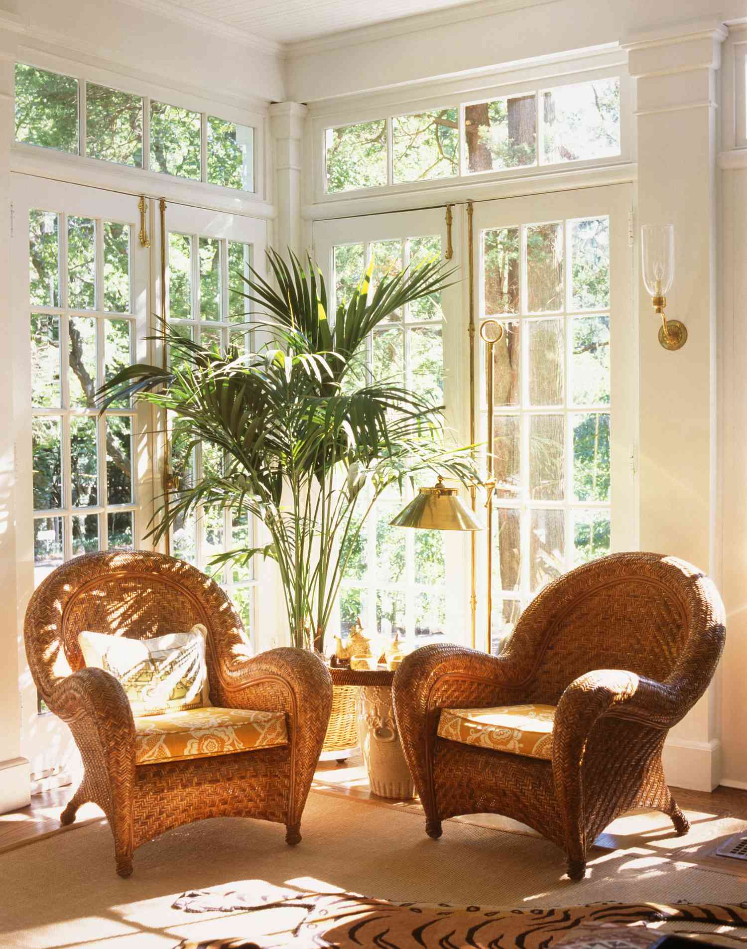 two wicker chairs in a sunny room