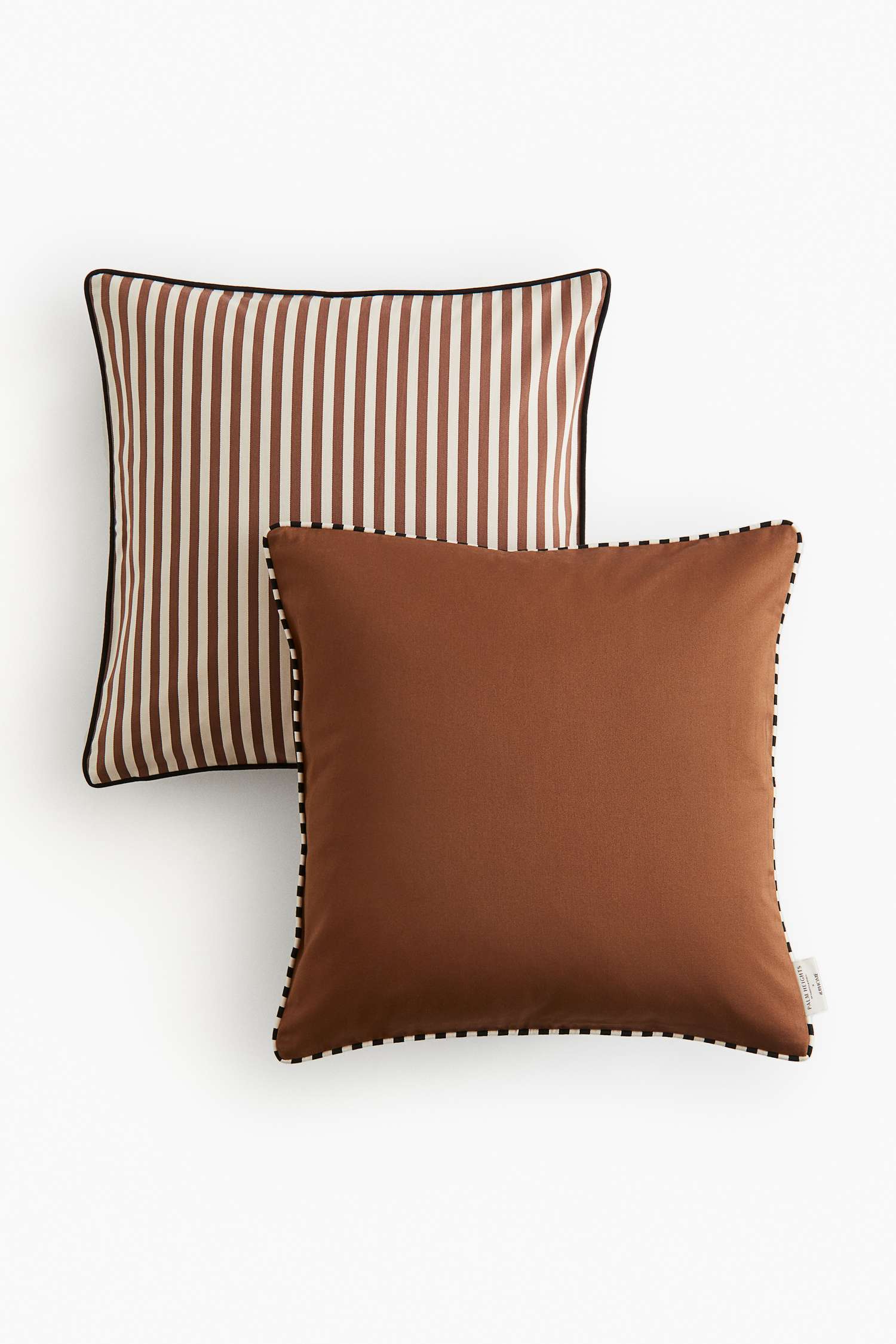 two cushion covers brown and brown stripe