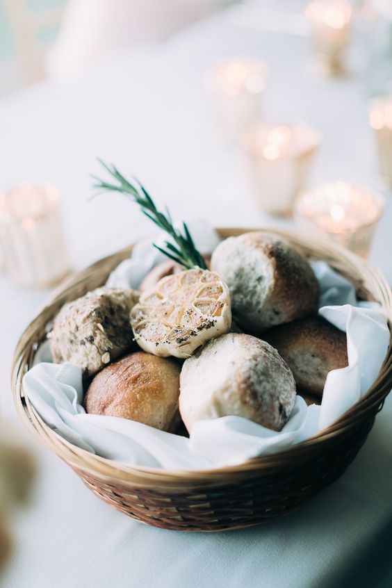 wicker basket of bread on table