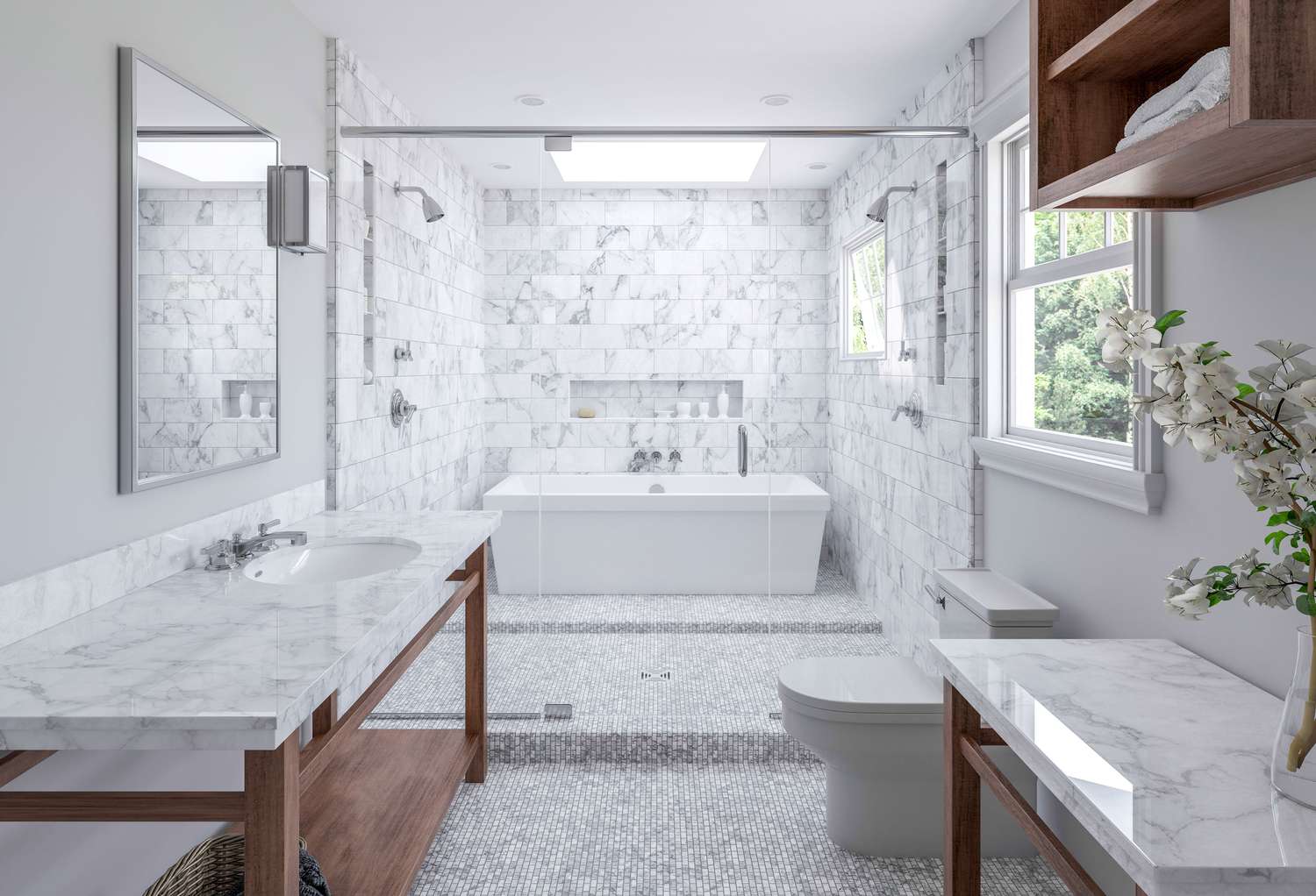 Gray and white wet room