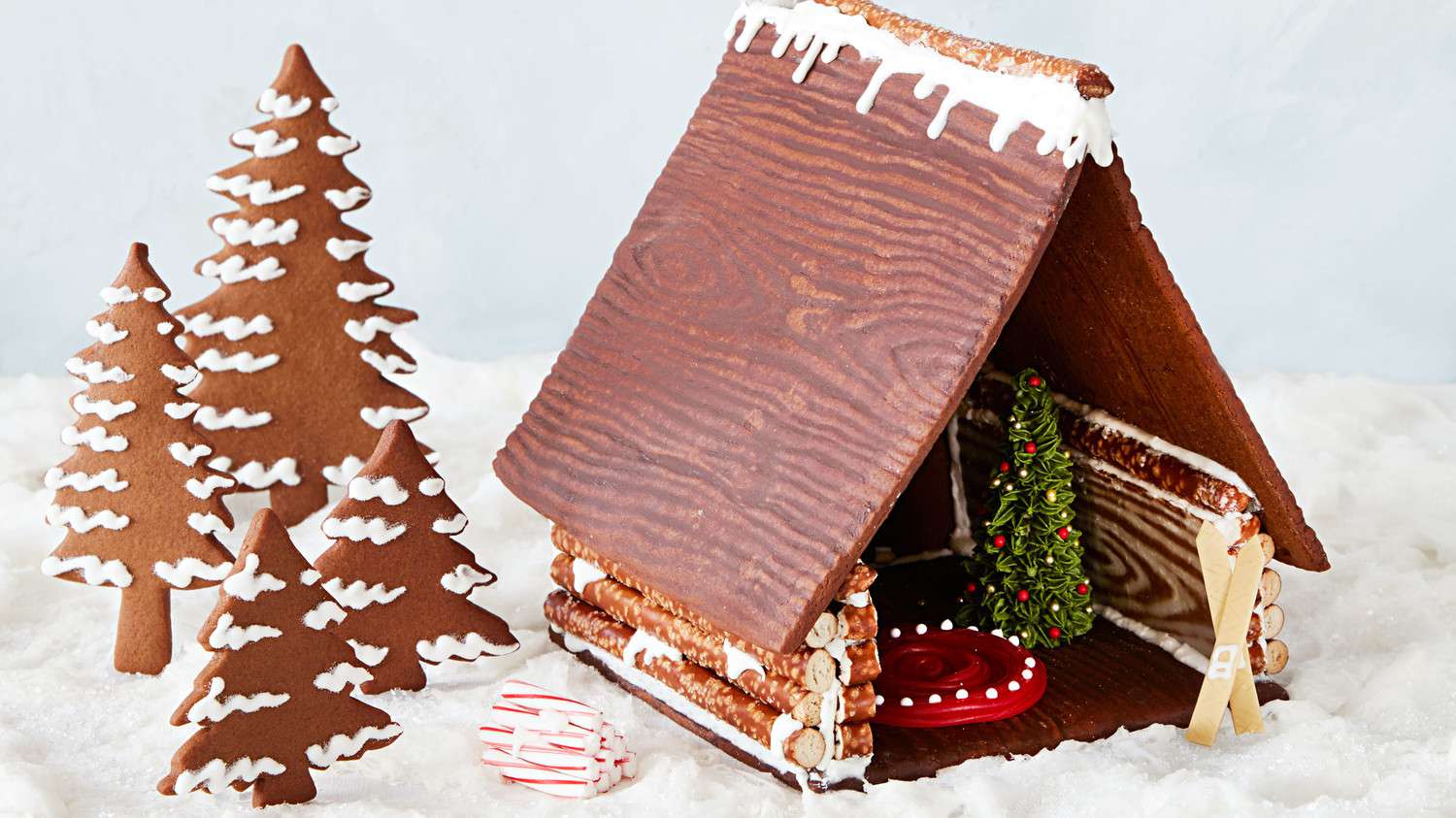 gingerbread house with trees