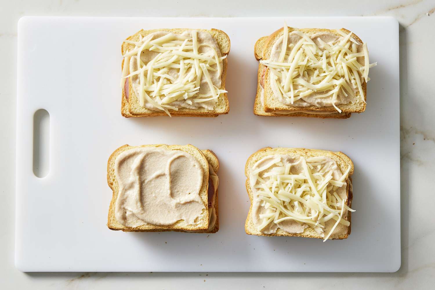 croque monsieur assembled before baking
