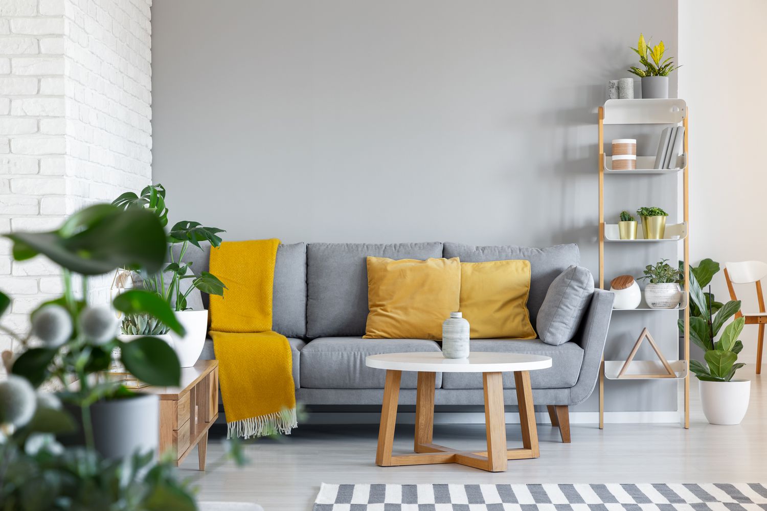 gray and yellow living room decor and furniture