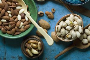 a variety of nuts on a table