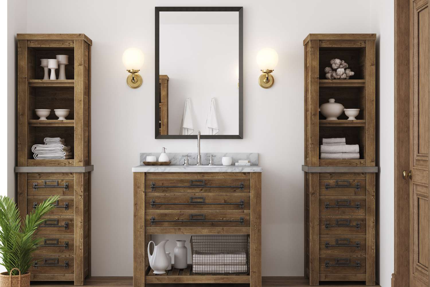 Modern bathroom with globe lights