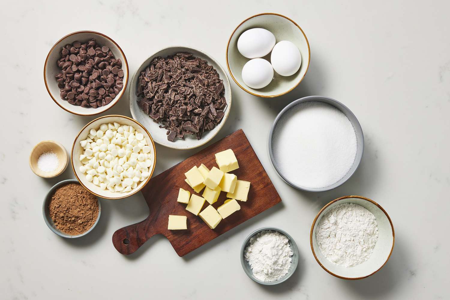 Ingredients for triple chocolate brownie cups