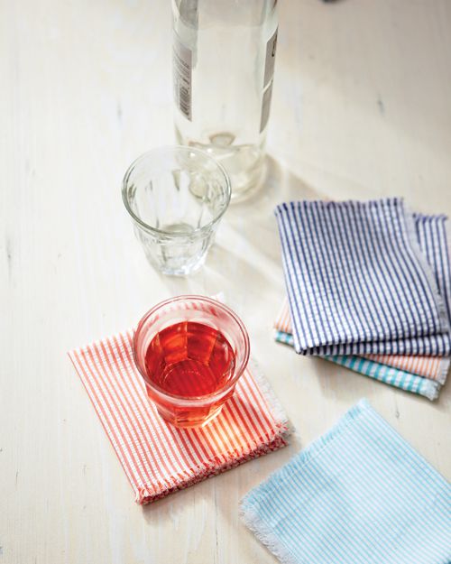 colorful seersucker napkins surrounded by beverages
