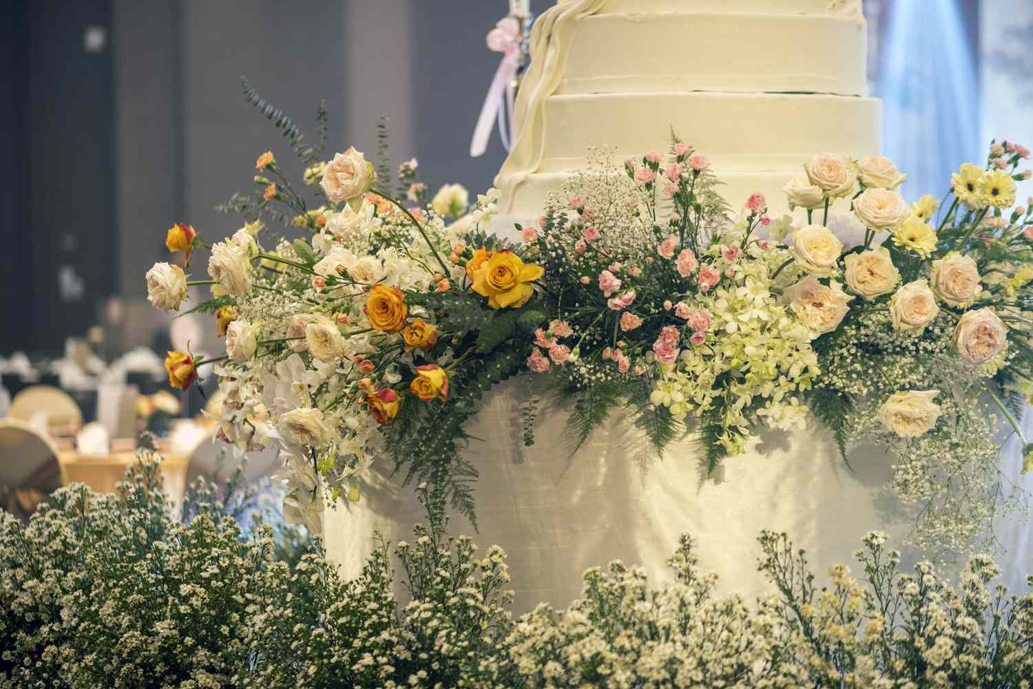 maximalist wedding cake with florals