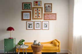 Living room with yellow couch