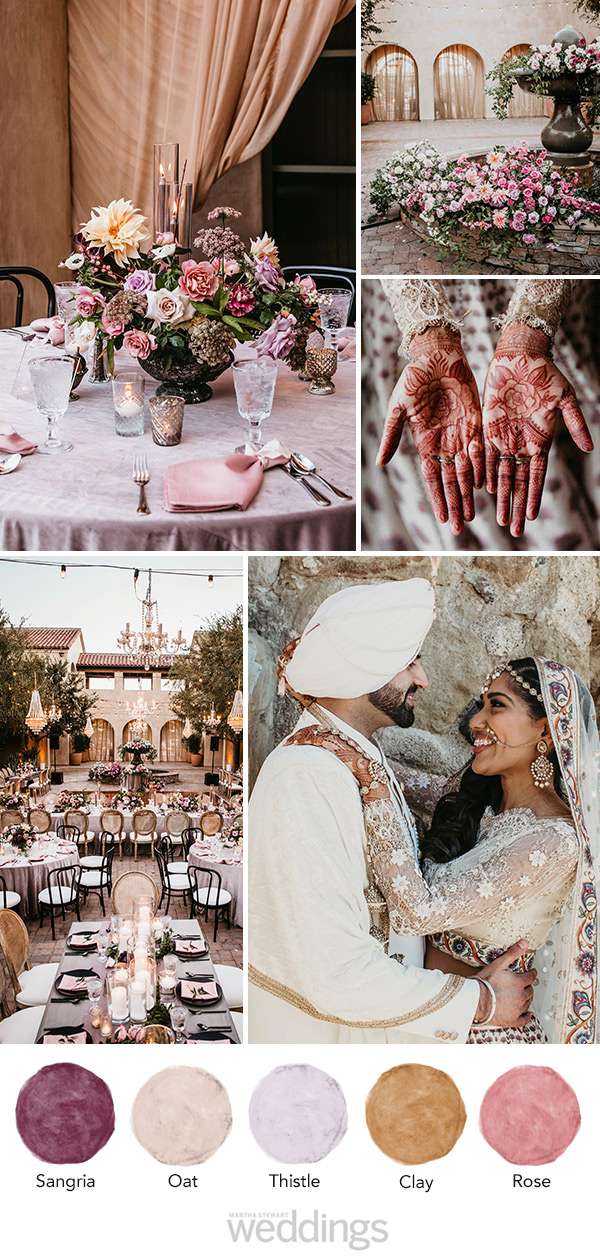 wedding color palette mood board sangria, oat, thistle, clay, rose