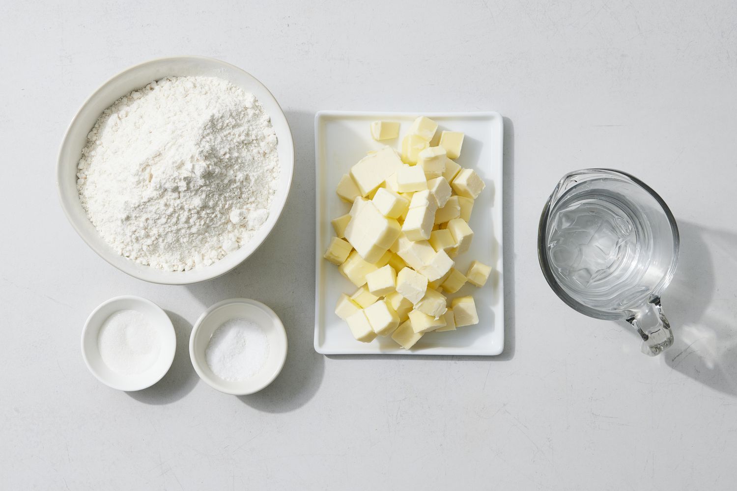 overhead view of pate brisee ingredients