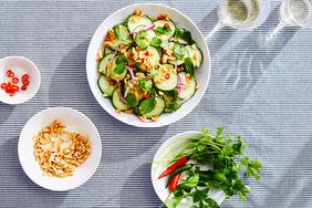 thai cucumber salad with chiles, peanuts, and herbs