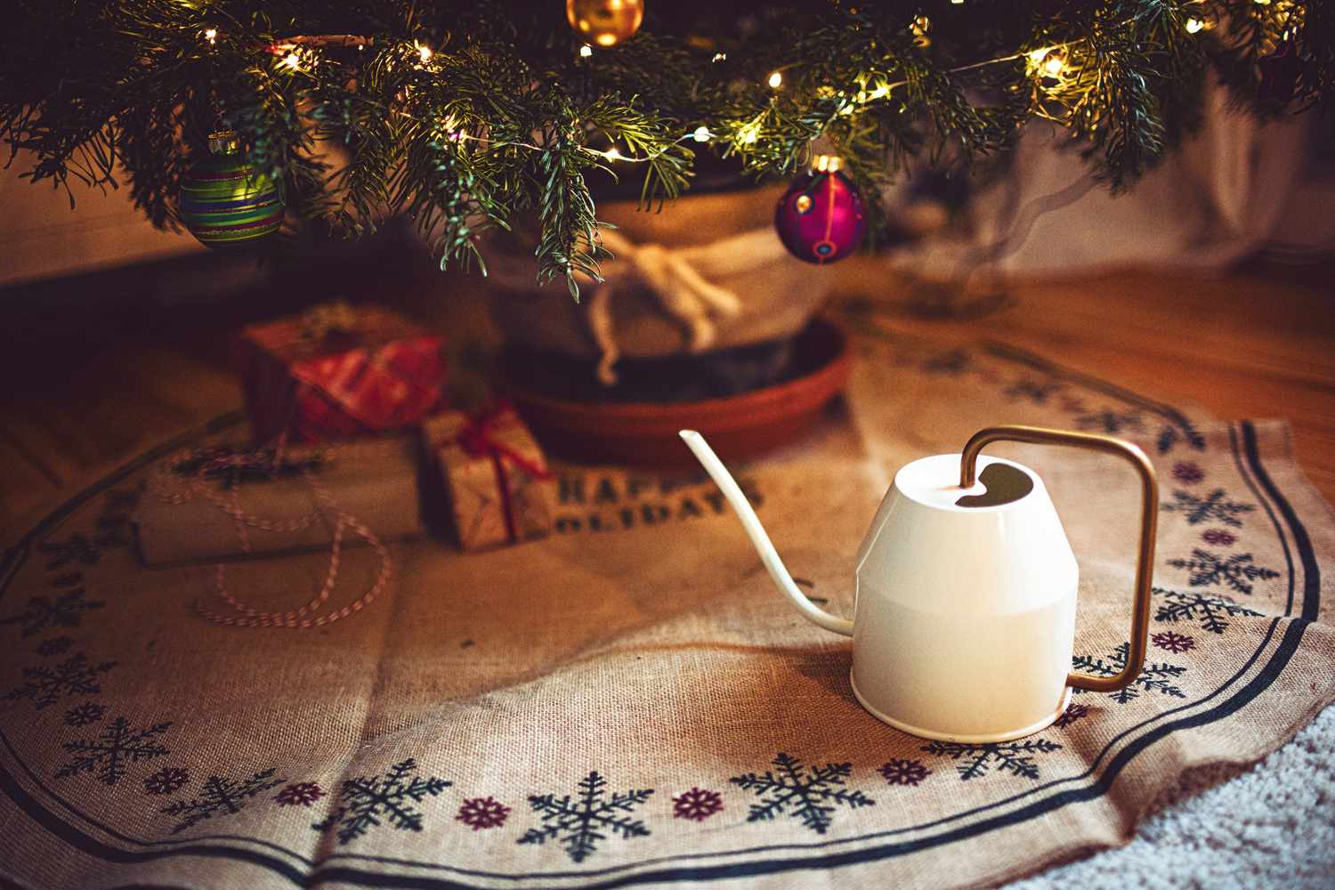 christmas tree with watering can
