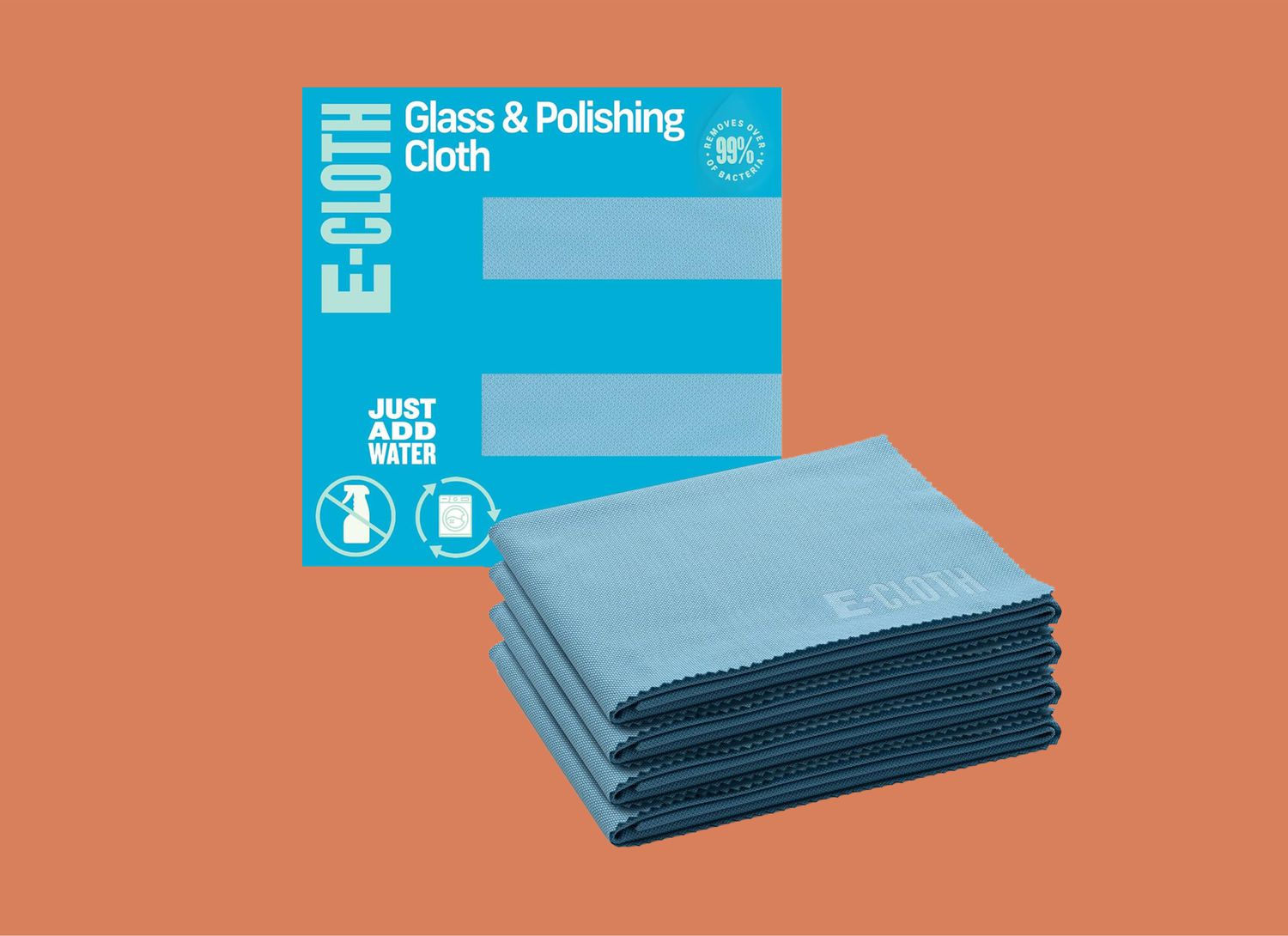 4-Pack Glass & Polishing Cloth on an orange background