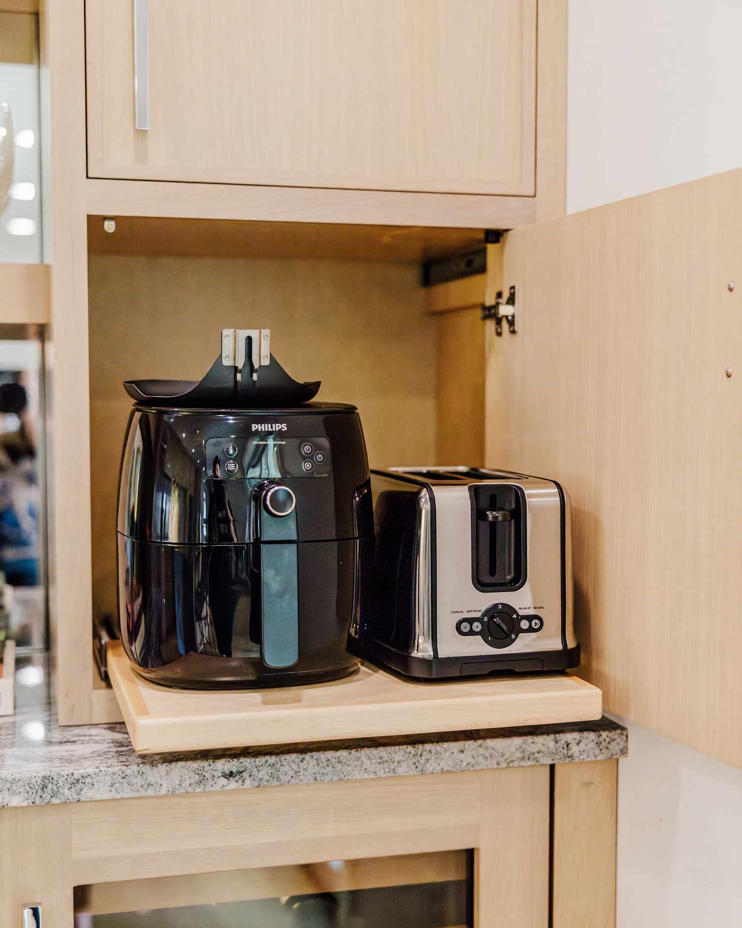 appliance garage with roll-out shelves