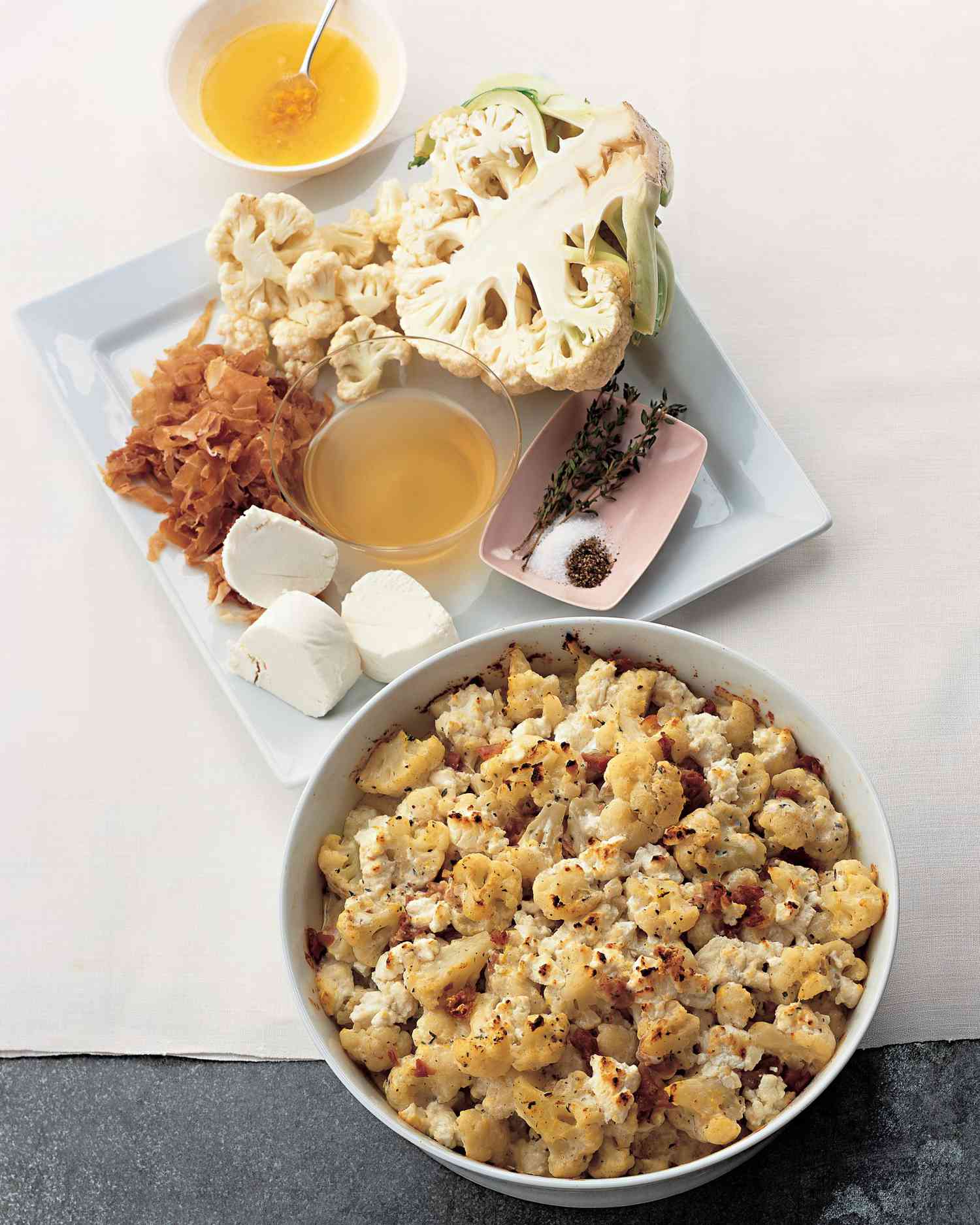 Cauliflower, Prosciutto, and Goat-Cheese Gratin