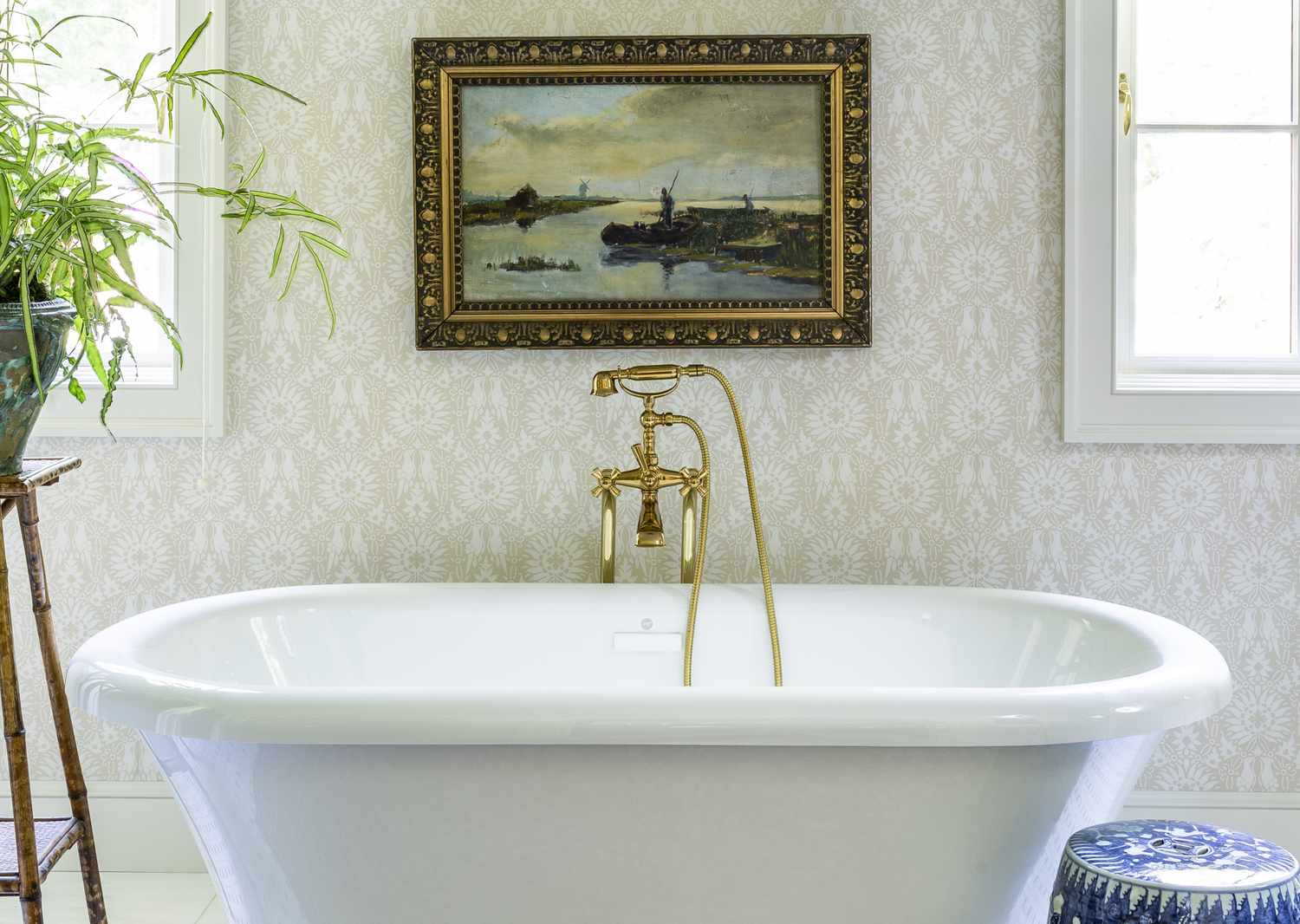 Bathtub with wall art