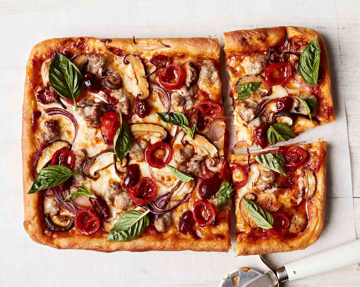Sausage, Mushroom, and Pickled Pepper Pizza