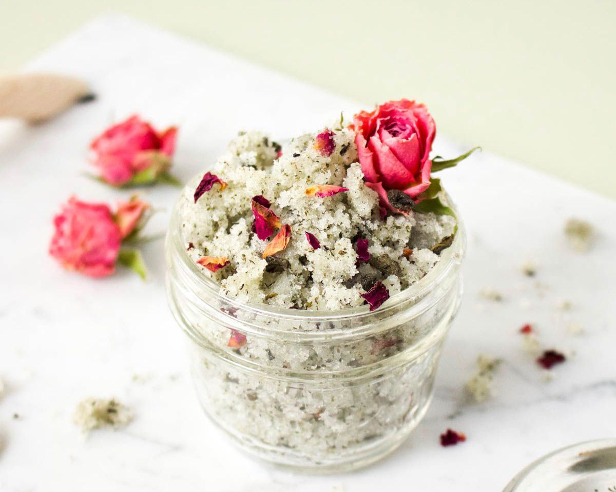 green tea and rose sugar scrub
