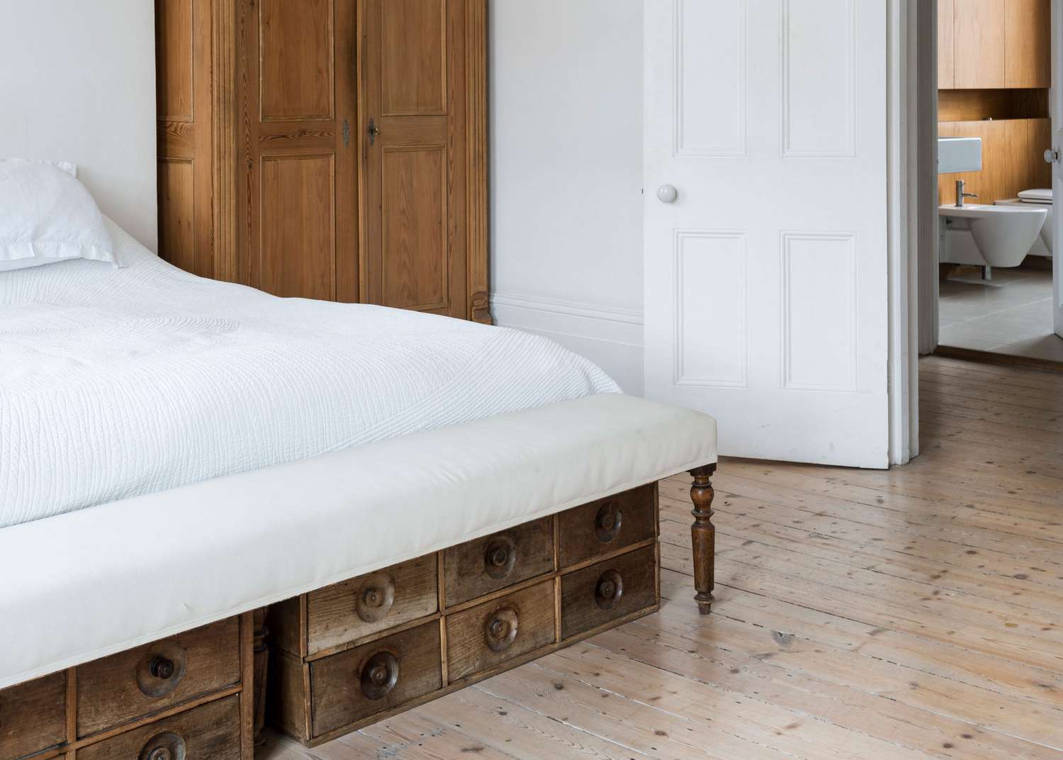 modern style bed with storage space underneath