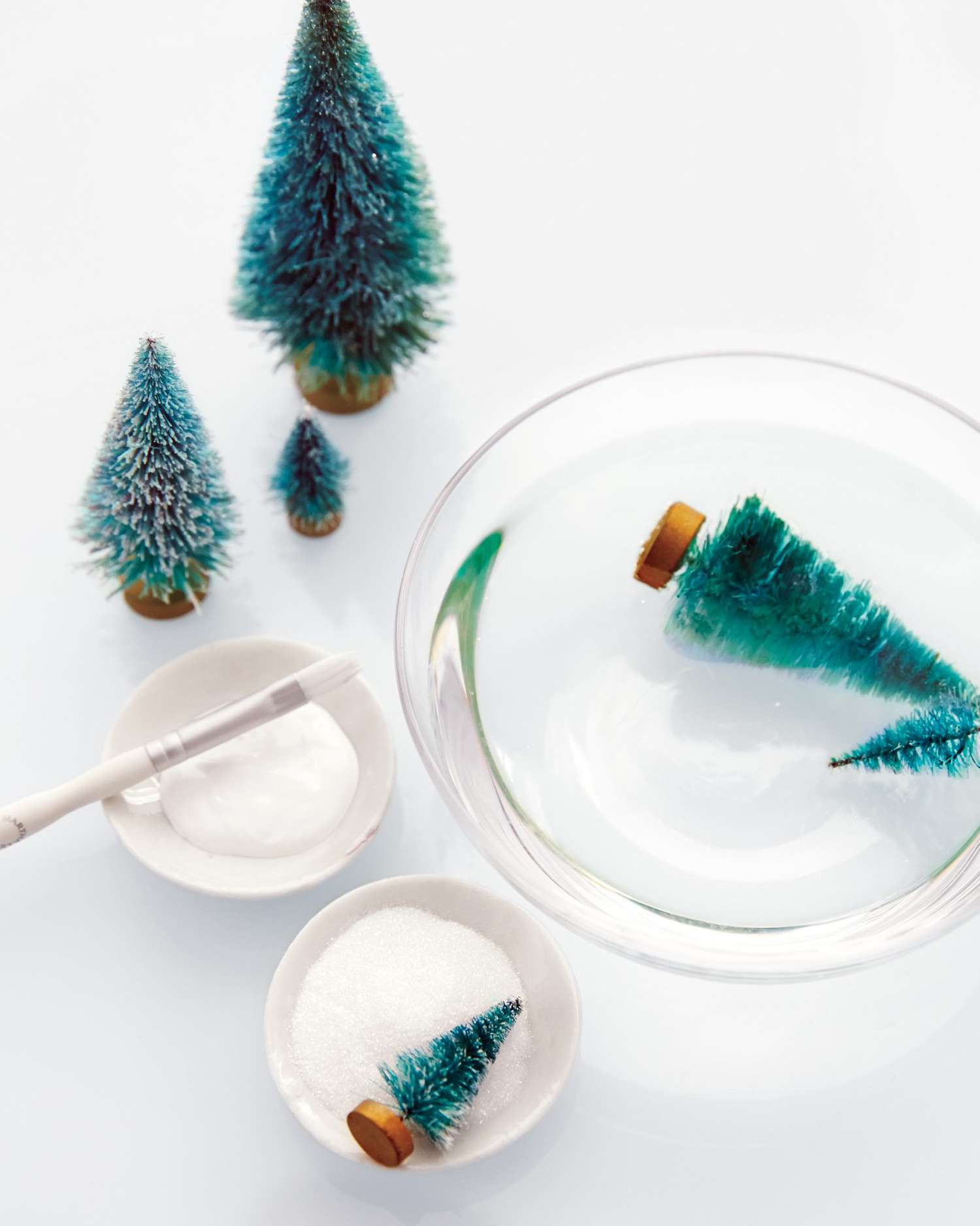 glittered bottlebrush trees