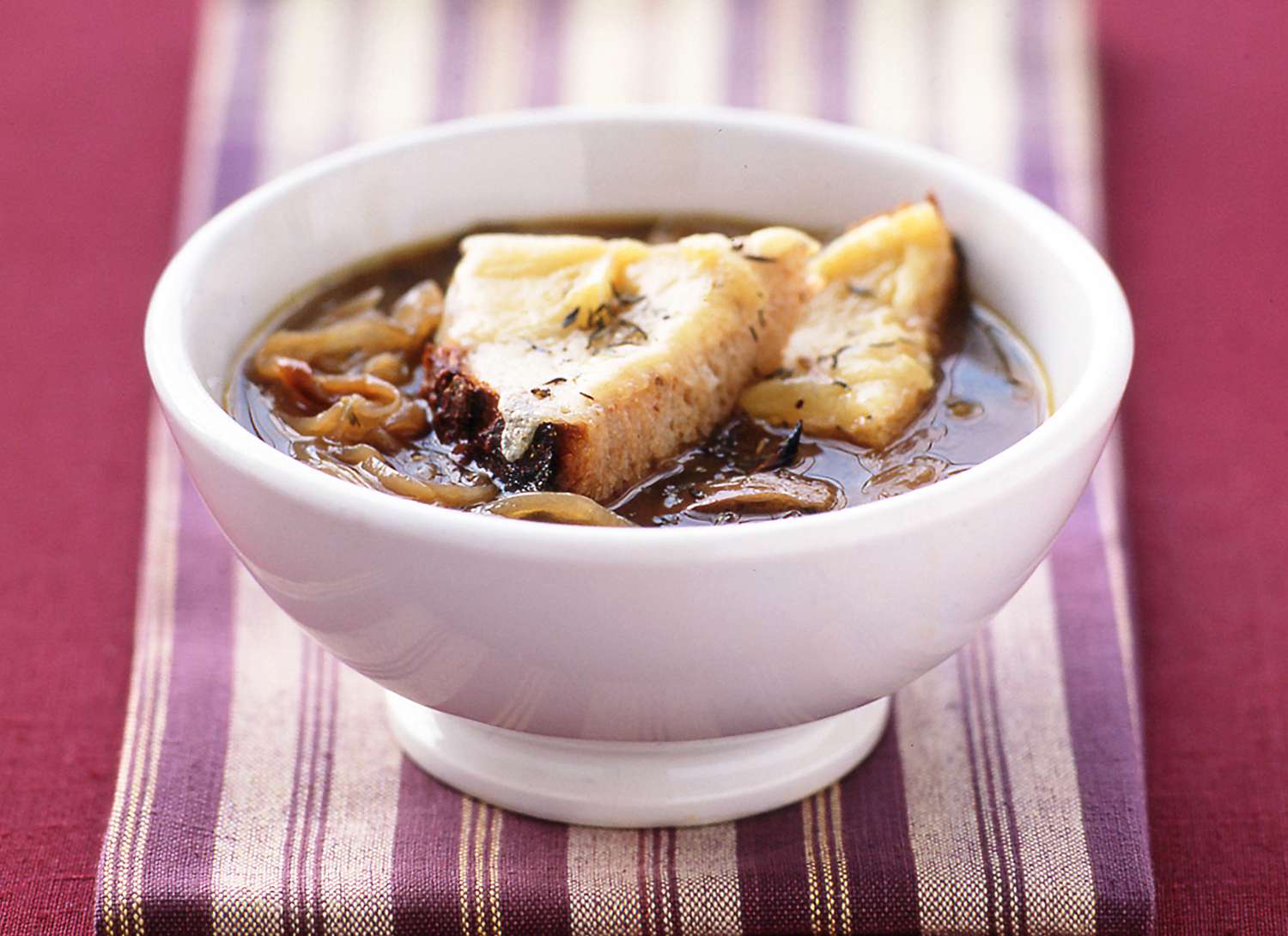 freezable French onion soup recipe in a bowl