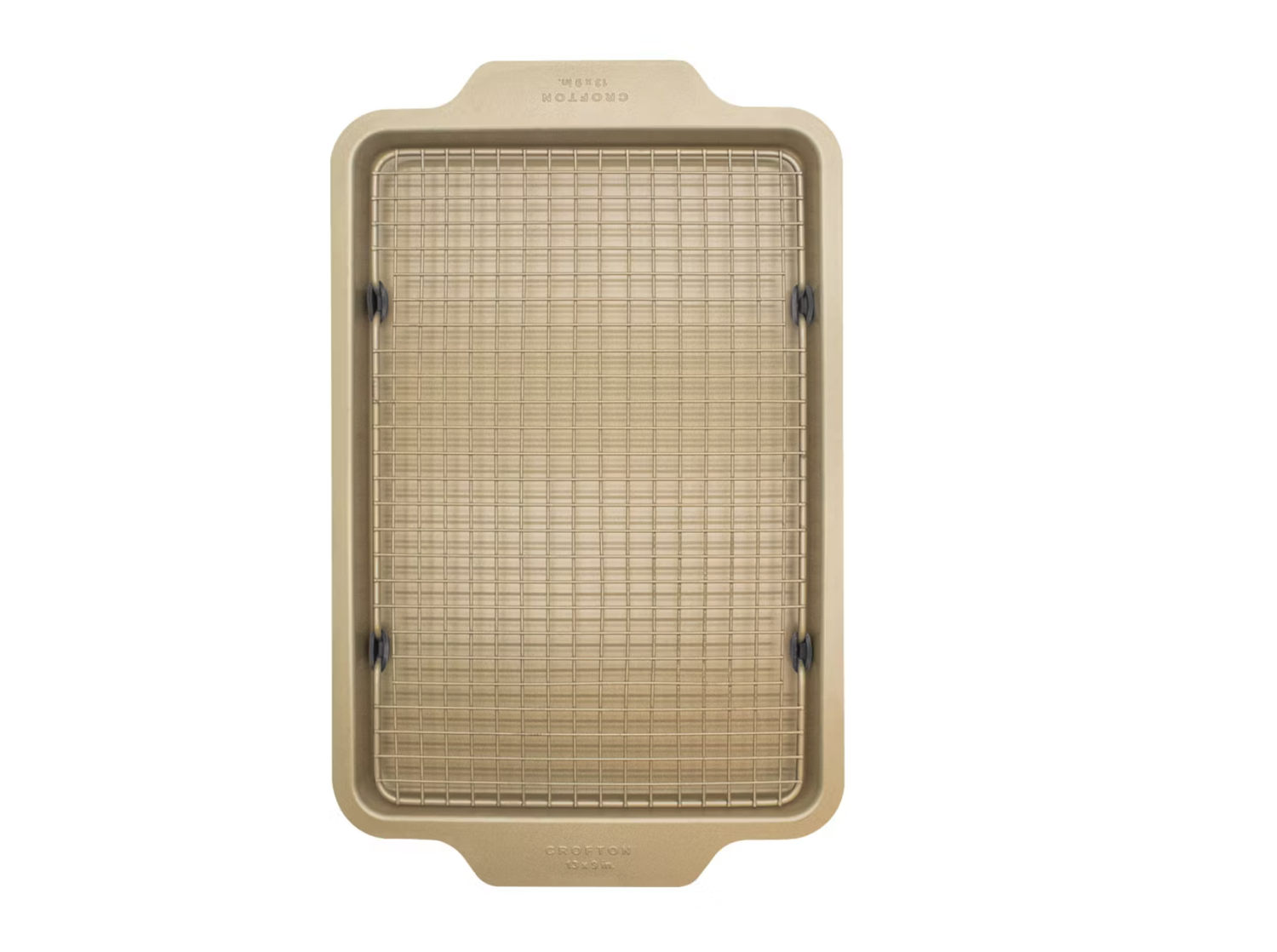 A rectangular baking sheet with a fitted cooling rack