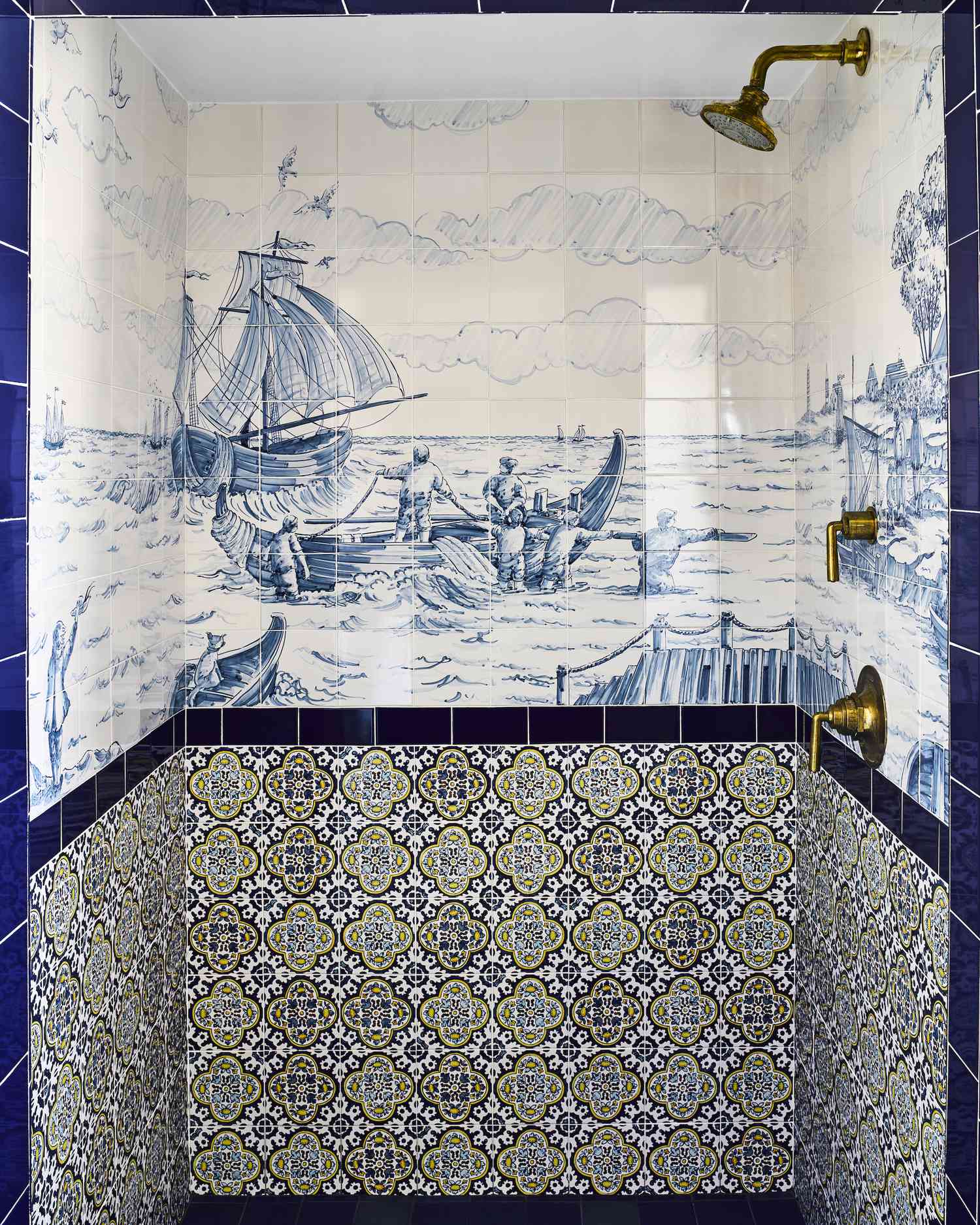 coastal tile artwork bathroom
