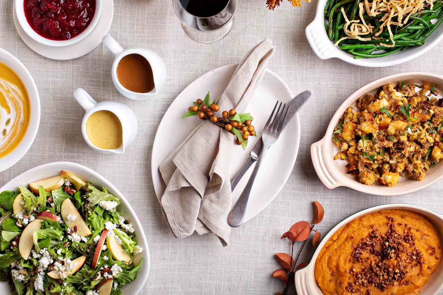 Thanksgiving menu, food on table